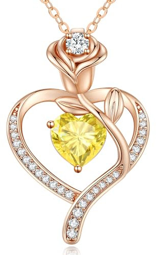 CDE Halskette Damen Rosegold Herz Kette Sterling Silber 925 Geburtsstein Geschenke für Frauen mit Anhänger Schmuck Geburtstag Weihnachten Valentinstag Muttertag Mama (Rosegold-11)