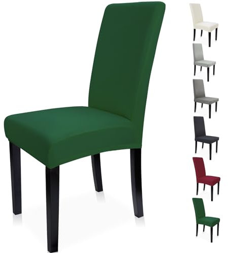 Zindoo Stuhlhussen Dunkelgrün 6er Set Groß Stretch Stuhlbezug mit Unten Vorrichtungen, Abnehmbarer Waschbar Stuhl Hussen für Küche, Esszimmer, Hochzeit, Familiendekoration usw