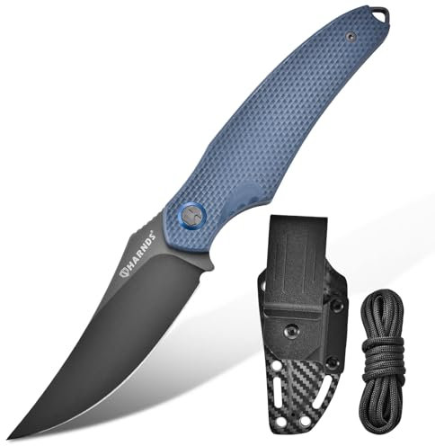 Harnds Tiburón Cuchillo de Hoja Fija para Outdoor con Funda Kydex Hoja de Acero D2 Ideal Cuchillo de Camping Cuchillo de Supervivencia Premium Cuchillo Bushcraft (Gris - Gris Titanio), HK4020GY-GT
