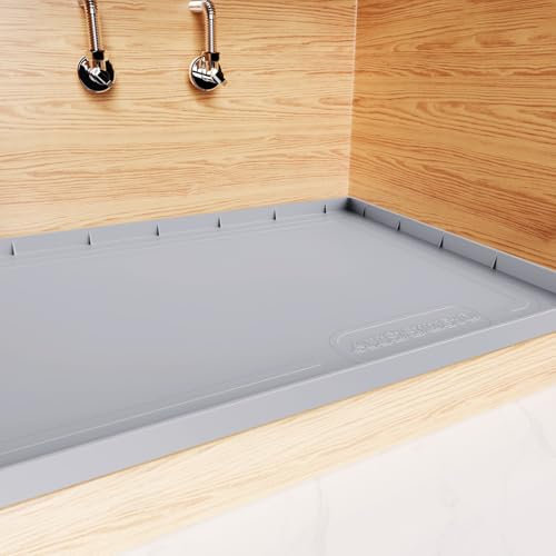 Alfombrilla elevada para Debajo del Fregadero de 2,5 cm x 48,26 cm, sin BPA, de Silicona Impermeable, Protector de Estante de gabinete de Cocina, Bandeja para Debajo del Fregadero, Gris Claro