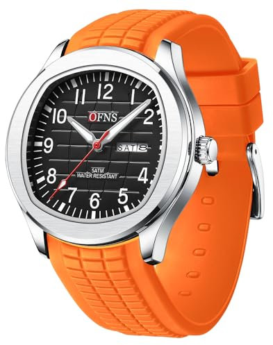 Forrader Armbanduhr für Herren, stilvoll, Chronograph, Silikon, wasserdicht, Sport, lässig, analog, Quarz, leuchtendes Datum, Orange