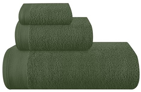 MALLONI HOME Ultra-weiches 3er-Pack Baumwoll-Handtuch-Set, enthält a übergroße Badetücher 70 x 140 cm, a Handtücher 40 x 60 cm und a Waschbetten 30 x 30 cm, Olivgrün