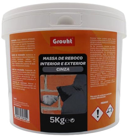 Mortero Premezclado Gris 5Kg | Ideal para Ejecutar Reparaciones y Revoques en Interiores y Exteriores | Solo Añadir Agua | Relleno y Alisado de Paredes