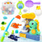 Bibykivn Jouet Bain, Ensemble Jouets pour Baignoire, Jeux de Bain Bébé Enfant, Jeux Montessori Bébé Eveil, Jouets Aquatiques avec Filet de Pêche, Cadeau pour 2-6 Ans Bambin Garçon Fille (Dinosaure)