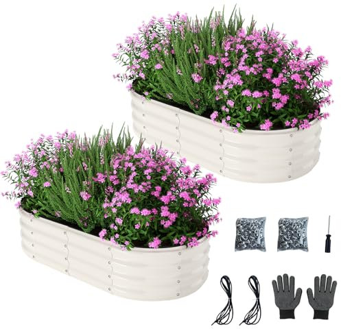 Pflanzgefäß aus verzinktem Metall, für Gartenarbeit, Outdoor, 1,2 x 0,6 x 0,3 m, 2 Pflanzgefäße, Pflanzkasten, Hochbeet, langer Gemüseabstand, Kräuter-Hochbeete für Gartenarbeit, Weiß