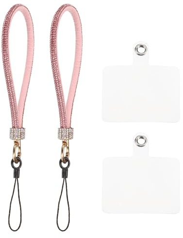 QUARKZMAN 2 Pcs Lanière de Téléphone Universelle, Dragonne Détachable avec Paillettes et Patchs de Téléphone, Lanière Bling pour DIY, Porte-Clés, Porte-Monnaie, Portefeuille, Rose
