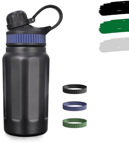 Thermos Flask, Water Bottle, Stainless Steel, Thermal Leak-Proof Thermos Flask, with Straw, 3 Interchangeable Silicone Straps, BPA-Free Water Bottle for on the Go (500 ml)
