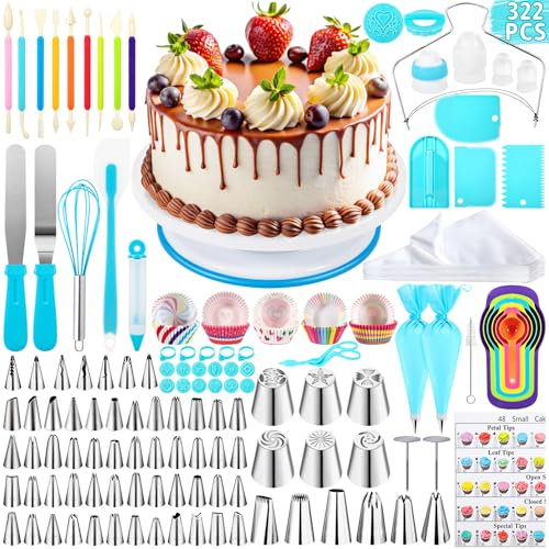 ROELLY Kit Patisserie de 322 Pièces, Outils de Cuisson pour Plateau Tournant Patisserie, Ustensiles à Pâtisserie Douilles à Pâtisserie,Pâtisserie, Décoration de Gâteaux