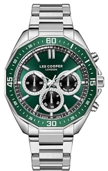 LEE COOPER Herren VX9JE1 Uhrwerk Uhr, Multifunktionsdisplay und Metallarmband - LC08021.370, Grün, Grün, Armband