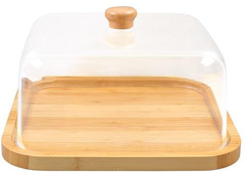 YedZen Wood Cake Stand with Acrylic Lid, 11inch Square Wooden Cake Plate with Clear Cover and Wood Handle, Cake Display Platter with Dome Lid for Snack Tray Kitchen Party BBQ Picnic Wedding Birthday