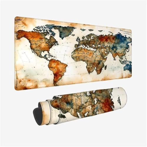 Grand Tapis de Souris Carte Monde Tapis de Souris Gamer Imperméable,sous Main Bureau Coloré Tapis Souris XXL 1600x800x3mm,Antidérapant Tapis de Souris Gaming avec Bords Surpiqués,Accessoires PC Q1-52
