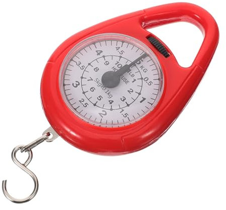 BUGUUYO Báscula De Resorte Portátil Roja Gancho, Mini Báscula Colgante Para Equipaje y Pesca, Capacidad 5 Kg Para Viaje y Uso Personal