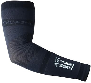 Thuasne - Manchettes de Bras Performance - Manchons Sport de Compression Dégressive - Bandeau Éponge Intégré - Confort Anatomique - Idéal Sports Collectifs et de Raquette - Noir, L Long