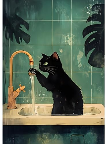 EOBROMD Diamond Painting Schwarze Katze, 5D Diamant Painting Bilder für Erwachsene Küche, DIY Diamant Malerei Set für Wanddekoration 30x40cm