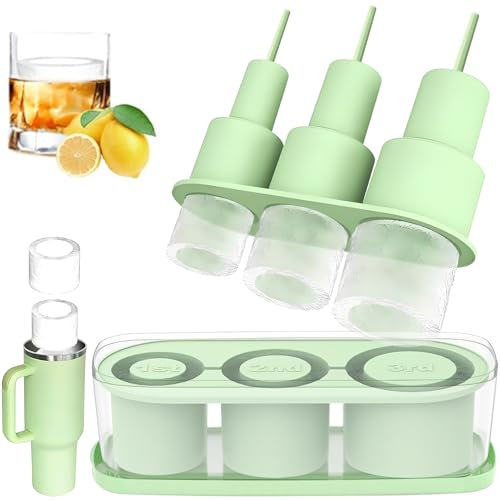 Stanley Cup - Cubitera de silicona con tapa y recipiente, 3 moldes de silicona para cócteles, whisky, purés de frutas (verde, 40 onzas)