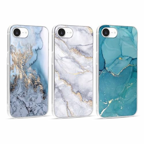 Xylota 3 Stück Handyhülle für iPhone 16e/iPhone 17e 6,1 Hülle, Transparent Mode Case mit Aesthetic Marmor Muster, Weich Silikon Ultra Dünn TPU Stoßfeste Kratzfest Schutzhülle Cover