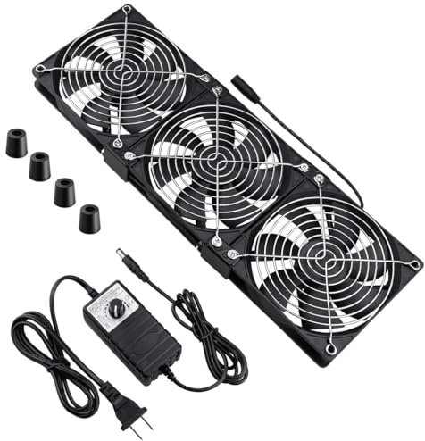 Wathai Lot de 3 ventilateurs d'ordinateur de 120 mm avec double boule 220-240 V CA et DC 12 V avec régulateur de vitesse, débit d'air élevé pour armoires DIY, châssis, machines, serveurs et station de