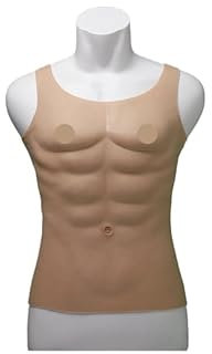 Realistischer Muskelanzug für Männer – Silikon-Oberkörper mit Sixpack & Brustmuskeln – Cosplay & Karneval Kostüm – Weicher, hautähnlicher Muskelkörper zum Tragen (Rundhalsausschnitt,Gelb)