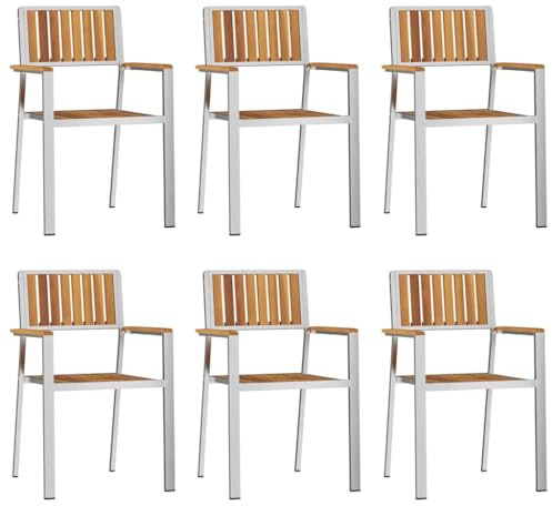 vidaXL Garden Chair 6 pcs Solid Acacia Wood and Stainless Steel