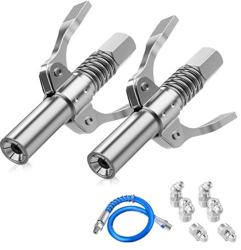 Pack of 2 Grease Gun Mouthpiece Attachment: Double Handle Grease Gun Adapter with Hose 30 cm and M10 Grease Nipple for Grease Guns, Grease Nipple Accessories