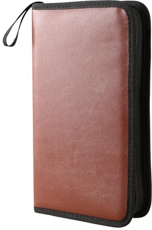 Bortivier 80-Discs Portable Leather Storage Bag Zippered Storage Case for CD DVD Hard Disk Album - Brown