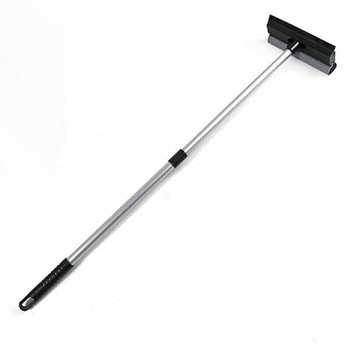 Extendable Window Cleaner with Squeegee – 2-in-1 Telescopic Window Washing Kit with Microfiber Scrubber & 62” Long Handle – Streak-Free Glass Cleaning Tool for High Windows, Shower Doors & Car Windshi