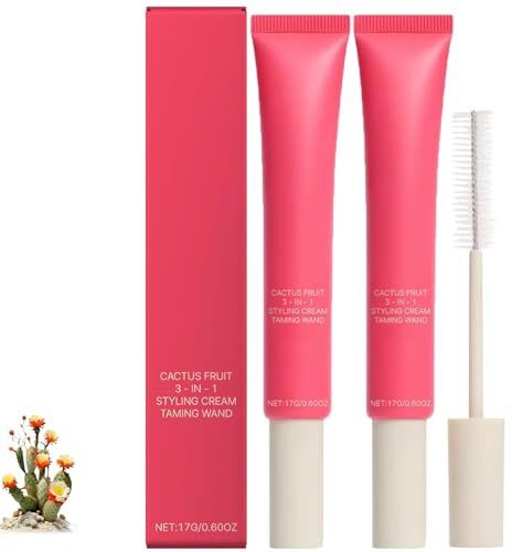 Crème coiffante,Hair Cactus Fruit 3 en 1 Styling Cream & Taming Wand,Crème coiffante pour les cheveux rebelles,Crème lissante pour cheveux,Crème non grasse pour définir boucles,sans arôme (17g, 2)