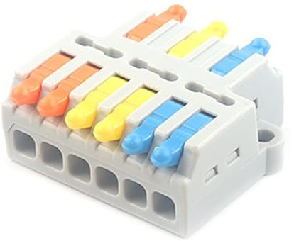 JOYELEC 3IN-6OUT Electrical Wire Connectors,8PCS D3-6 Quick Crimp Wire Terminal Block 0.08-2.5(4.0) mm²,250V,32A，3 Conductor Lever Nut Compact Splice Connector for DIY Splicing