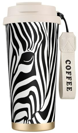 JEJEA Zebra Print Print Stainless Steel Insulated Mugs, Double Wall Coffee Cups, Coffee Travel Mug for Home Office