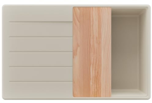 PRIMAGRAN Spülbecken ab 50er Unterschrank + Ablauf-Set, 78x50cm | Set: Ablauf-Set (Siphon, Ablaufgarnitur, Überlauf) + Schneidebrett + Granitspüle 1 Becken - Kopenhagen Top, Alles Beige