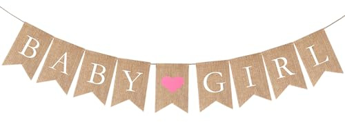 Baby Girl Banner,Vintage Leinen Babyparty Deko Mädchen mit Rosa Herzen,Babyparty Gender Reveal Party Dekoration Girlande,Baby Shower Deko für Zuhause Empfang,Babys Geburt Weclome Home Dekoration