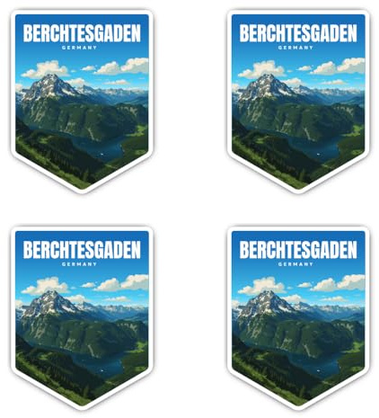 Aufkleber: 75 mm, 4 Stück - Berchtesgaden Germany Panorama, großer Alpen Sticker