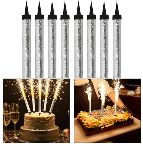 CRSTAL25 Silver Sparkling Fountain Candles in Pack of 8 | Low-Smoke, Bright Sparkle & Long-Lasting Effect | Great for Birthdays, Anniversaries, Weddings & Parties