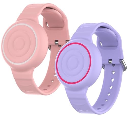 Für Apple AirTag (1./2. Gen) Kinder,wasserdichte Airtag Armband Kinder | GPS Armband Kinder für Apple AirTag,Weicher Silikon Halter für Kinder,Reisen und Schule,für Air tag Armband Rosa&Lila