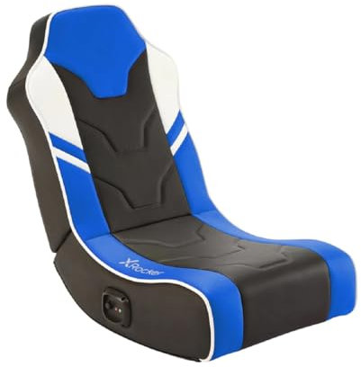 X-Rocker Shadow Gaming Chair for Kids and Juniors, 2.0 Audio Floor Rocker, Low Folding Rocking Seat with 2 Stereo Sound Speakers, Padded Foam Gaming Seat for Children for XBOX, PS4 PS5 Switch - BLUE