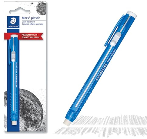 STAEDTLER Mars Plastic Eraser Pen with Refillable Holder, German-Made Eraser for Pencils, Smudge-Free & Tear-Free Precision, Retractable Design with Clip, Blue