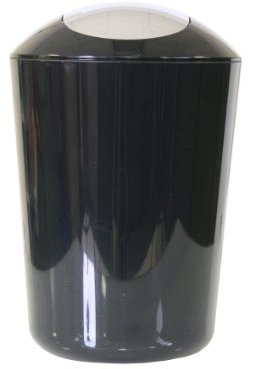 axentia Schwingdeckeleimer, ca. 5 L Kosmetikeimer aus schwarzem Kunststoff, geruchsaufhaltender Mülleimer mit verchromtem Schwingdeckel