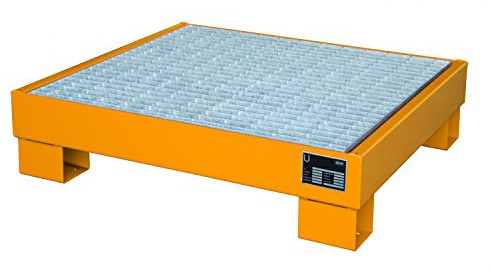 Bauer | Stahl-Auffangwanne | LxBxH 800 x 900 x 220 mm, lackiert orange RAL 2000, mit Gitterrost