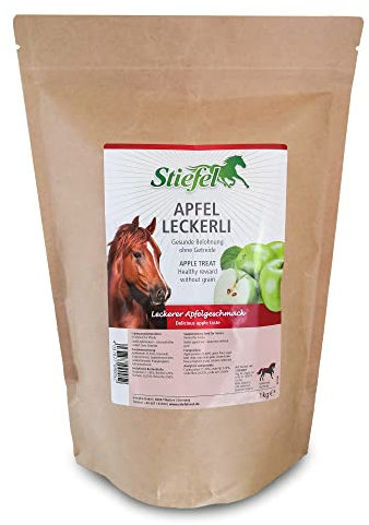 Stiefel Apfelleckerli für Pferde, getreidefreies, gesundes Leckerli mit Apfelgeschmack zur schmackhaften Belohnung, ideales Leckerli für Freizeit-, Sport-, Leistungs- & Zuchtpferden, 1kg