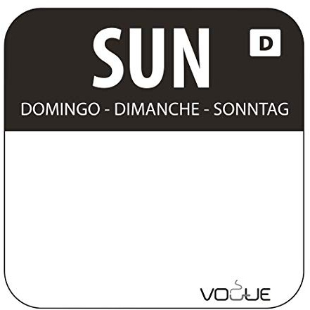 Vogue Dissolvable Food Rotation Label Sunday - (Roll 1000) | Dissolve completely in water to eliminate sticky adhesive residue, saving cleanup time in busy professional kitchens.
