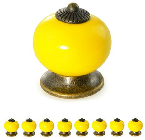 Ganzoo Möbelknöpfe Set aus Porzellan/Keramik Schrank-Knopf/Möbelgriff Türknauf Schrankgriff Schrankknopf Möbelknauf Knauf & Griff Vintage Shabby Landhaus Antik für Möbel Schublade (8 Stück, gelb)