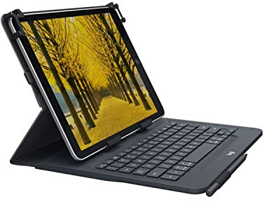 Logitech Universal Folio Funda para iPad o Tablet con Teclado Inalámbrico Bluetooth, Disposición AZERTY Francés, Negro