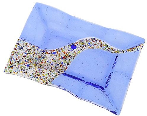 Piatto decorativo in vetro di Murano Glass Of Venice blu - rettangolare 7 x 5 pollici - stile Klimt. Centrotavola per decorazioni per la casa in vetro italiano a mosaico.