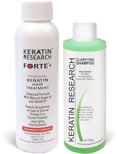 KERATIN RESEARCH Forte Keratin Brazilian Keratin Hair Blowout Treatment Extra Strength 120ml mit Clarifying Shampoo für Lockiges Haar