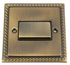 Antique Brass Georgian Fan Isolator Switch Black Insert Metal Rocker Switch