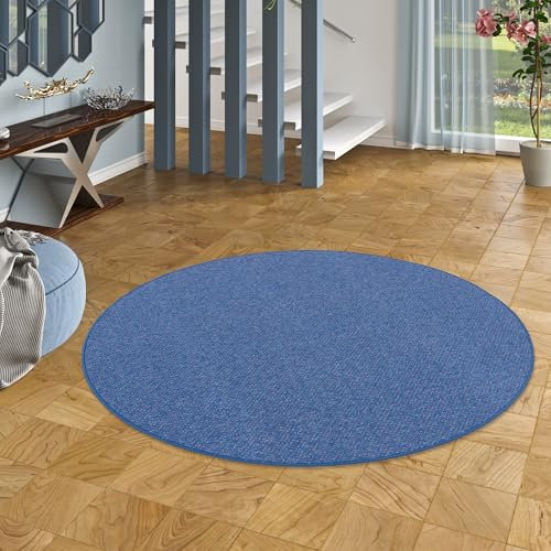 Snapstyle Schlingen Teppich Alma Blau Meliert Rund, Pflegeleicht & Strapazierfähig, Ideal für Wohnzimmer & Schlafzimmer, Moderner Hochflor Teppich