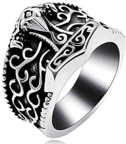 Uloveido Herren Schwarz Edelstahl Cloud Hammer Ring, Vintage Punk Biker Männliche Ringe Geschenke für Ihn (Größe 67 (21.3))