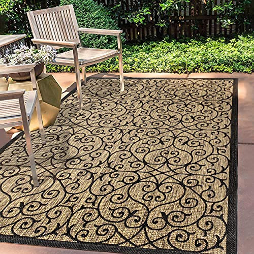JONATHAN Y SMB107A-8 MADRID Filigrana vintage tessitura testurizzata tappeto esterno interno, classico, tradizionale, facile pulizia, cortile, patio, non spostamento, nero/kaki, 240 cm X 300 cm