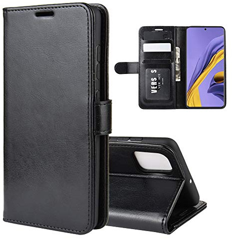 ROVLAK Etui pour Samsung Galaxy A51 Housse de Protection Anti-Choc avec Crédit Carte Fente Etui en Cuir PU + Intérieur en Silicone TPU Case Wallet Coque pour Samsung Galaxy A51 Smartphone，Noir