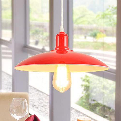 Mengjay Pendelleuchte Metall E27 Hängelampe Industrial Vintage Hängeleuchte Retro Industrie Modern Loft Lampe Decke Pendellampe für Esstisch Esszimmer Wohnzimmer Schlafzimmer usw.(Rot)